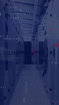 Vertical video: Server row showing binary surge spawning overlays, code cascade, red marks for flow