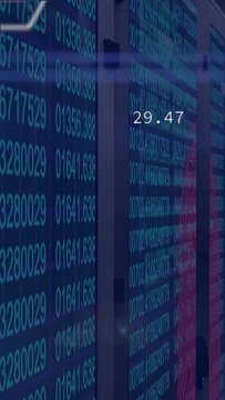 Vertical video: Camera panning data wall animating columns moving hexes and badges updating metrics