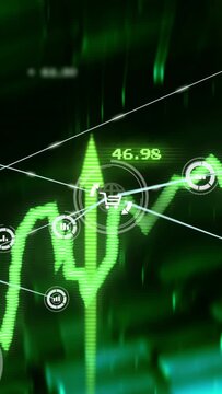 Vertical video: Guide sliding chart HUD causing cart icon nodes linking arrow rising retail gain