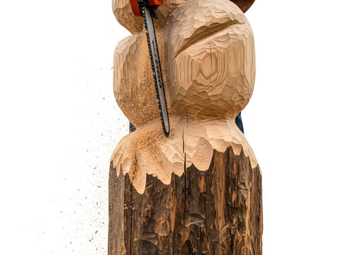 wood carving of a bear with chainsaw