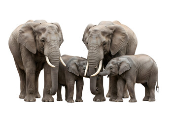 Obraz premium family of elephants standing together on white background