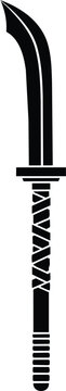 Silhouette of a curved fantasy sword with wrapped hilt.