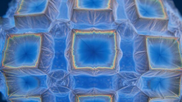 Blue squares pattern on surface.