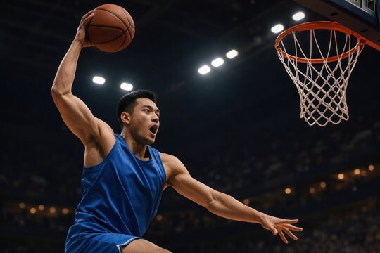 Dynamic basketball player dunking