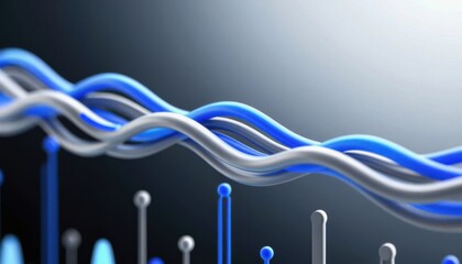 Fototapeta premium 3d rendering of glowing blue fiber optic cables in futuristic technology setup with neon lighting