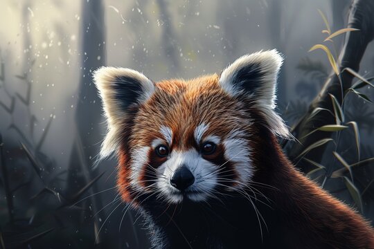 red panda eating bamboo