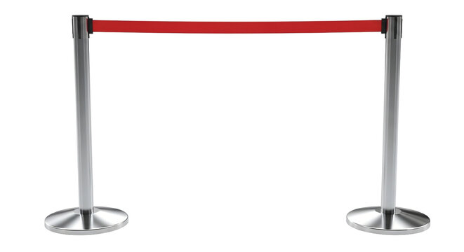 Red velvet rope barrier with chrome stanchions for crowd control and event management