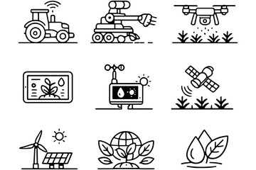 Obraz premium Precision Farming Icon Set – Modern Agricultural Equipment Symbols