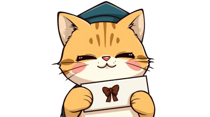 Obraz premium Cute Cartoon Ginger Cat Celebrating Graduation Proudly Holding a Diploma Envelope