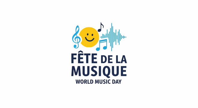Fete de la Musique World Music Day Logo: Smiley Face, Notes, Sound Wave