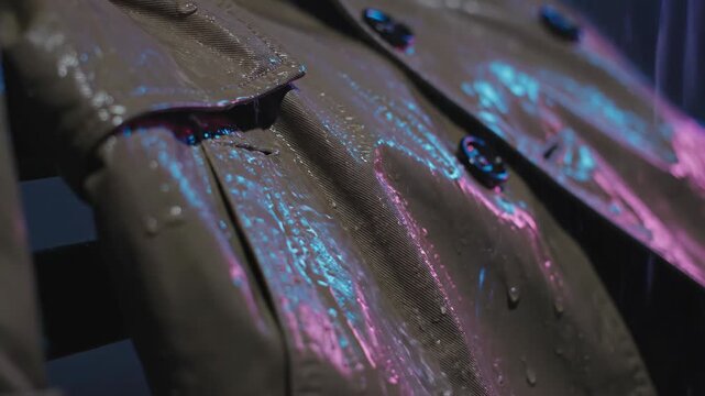 Wet coat with light reflecting on its surface