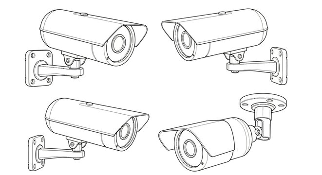 Security camera icons, CCTV vector set, surveillance cameras, monitoring systems