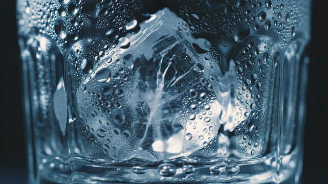 Iced beverage in glass with condensation
