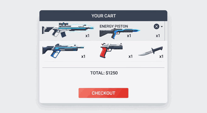 Valorant ingame store interface showing weapons and knife in cart.