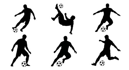 Soccer player silhouettes, football icons, kicking ball illustrations, sports graphics © imran