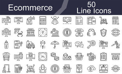 Fototapeta premium Ecommerce Line Icons Collection for Online Shopping & Retail Design