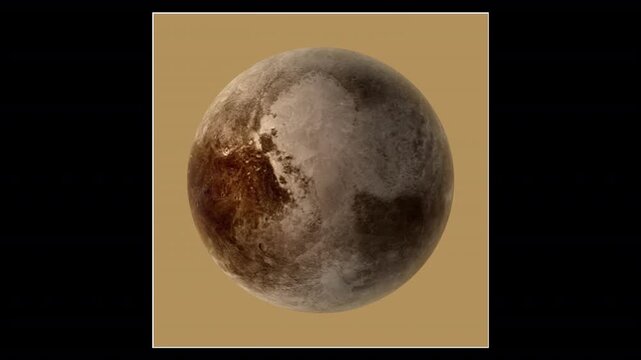 Realistic Rotating Pluto Loop, Planet Animation in Space HD Transparent Background with gradient around the object