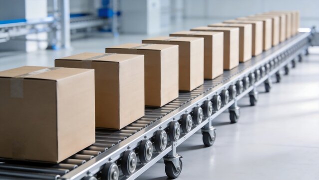 Cardboard boxes on conveyor belt