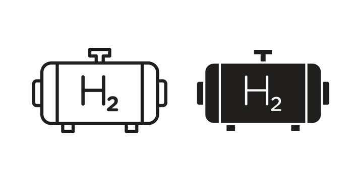 Hydrogen gas tank icon and symbol. Vector icon editable set