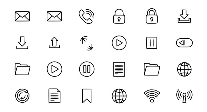Minimal essential outline icons editable stroke interface symbol vector pack