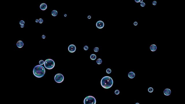 下から舞い上がり流れていく青色の小さいシャボン玉 アルファチャンネル　ループ　4K動画
