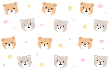 Obraz premium Cute bear seamless pattern. Cartoon bear with stars on white background. Simple cute style. Seamless vector pattern.