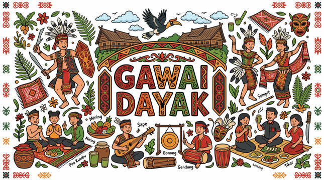 Gawai Dayak Festival Celebration, Borneo Traditional Culture