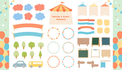 Obraz na płótnie Canvas マルシェやフリーマーケットに使えるポップなイベント装飾セット