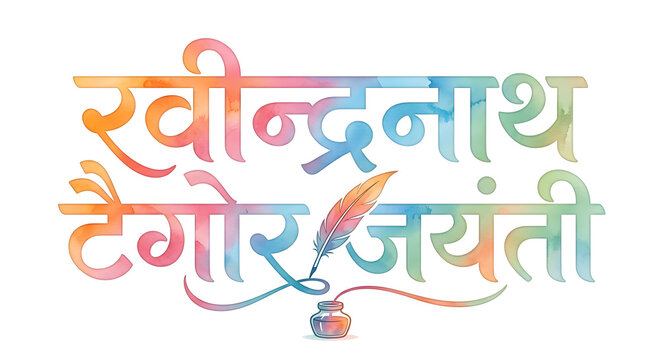 Rabindranath Tagore Jayanti typography concept on background.