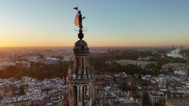 Giraldillo Statue on Giralda Tower circle shot Seville, Spain