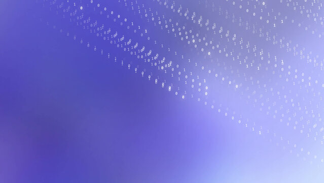 Motion watercolor Abstract Digital Binary Code Stream Flowing Downward on a Gradient Purple Blue Background