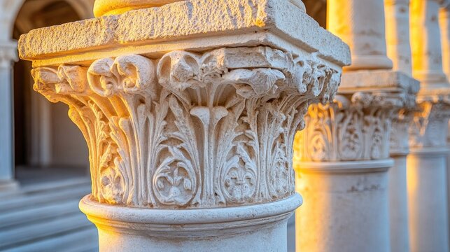 Ornate stone capitals of ancient columns
