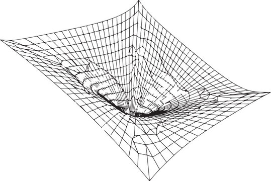 Wireframe 3D mesh grid, geometric surface plot, vector illustration, technical design element