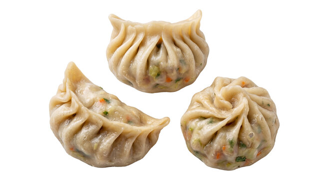 Steamed vegetable momos with pleated dough, authentic nepali dumplings, traditional asian dim sum appetizers for restaurant menu isolated PNG with Transparent Background