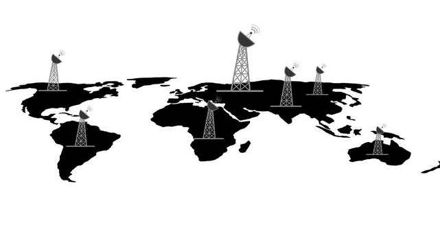 Global wireless communication network concept world map animation