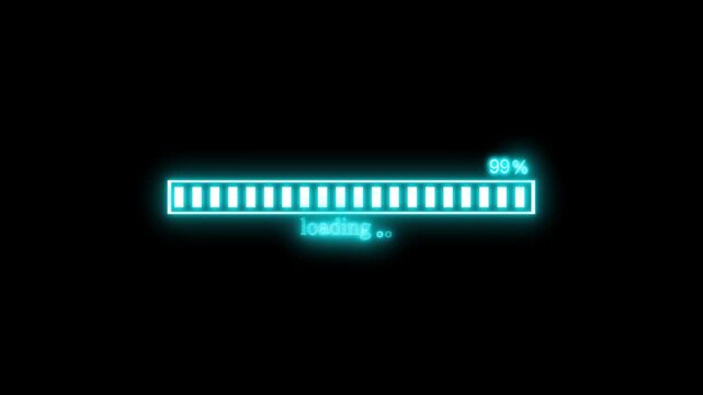 Neon loading bar percentage animation on black background