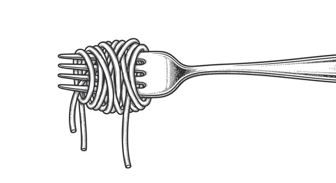 Spaghetti on Fork - Hand Drawn Illustration
