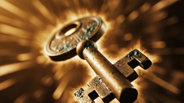 Aged antique key with a golden glow