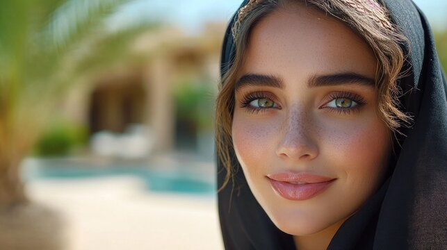 Radiant woman in head covering