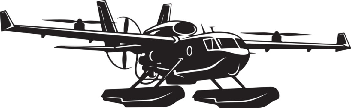 Seaplane, Amphibious Aircraft, Vector Illustration, Black Silhouette, Aviation Icon
