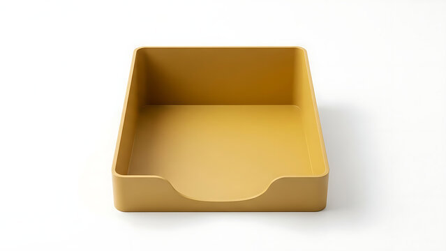 Professional Grade Single Yellow Plastic Office Desk File Tray for Document Management Desktop Organization and Efficient Workflow Storage Isolated on a High Quality White Background.