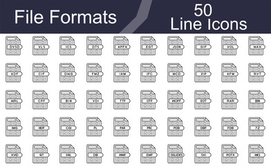 Fototapeta premium File Formats Line Icons Set Minimal Data and Document Outline Collection