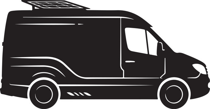 Black van silhouette, vehicle icon, transportation symbol, delivery truck