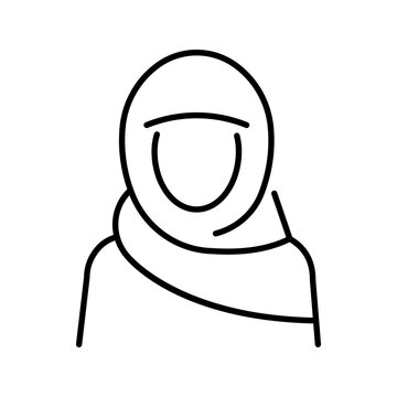Muslim woman icon. Religion and islam line symbol. Black and white.