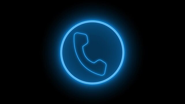 Neon phone call icon animation on dark background