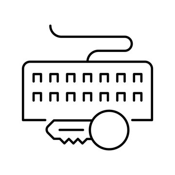 Password entry icon. Technology and authentication line symbol. Black and white.