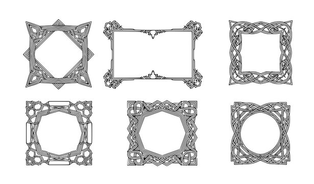 Luxury Vintage Arabic Frames Geometric Border Collection Monochrome Vector Illustration