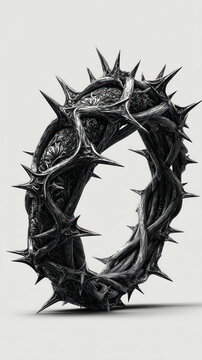 Vertical Wall Art Gothic Dark Side Crown of Thorns Metallic Ring Isolated on White Background