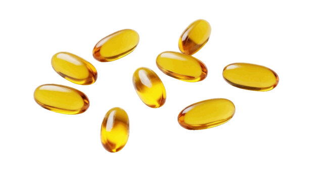 Vector illustration of yellow fish oil capsules on a transparent background