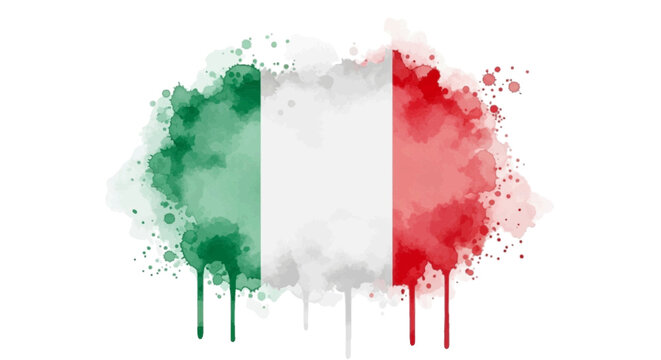 Vector illustration of watercolor italian flag on a transparent background